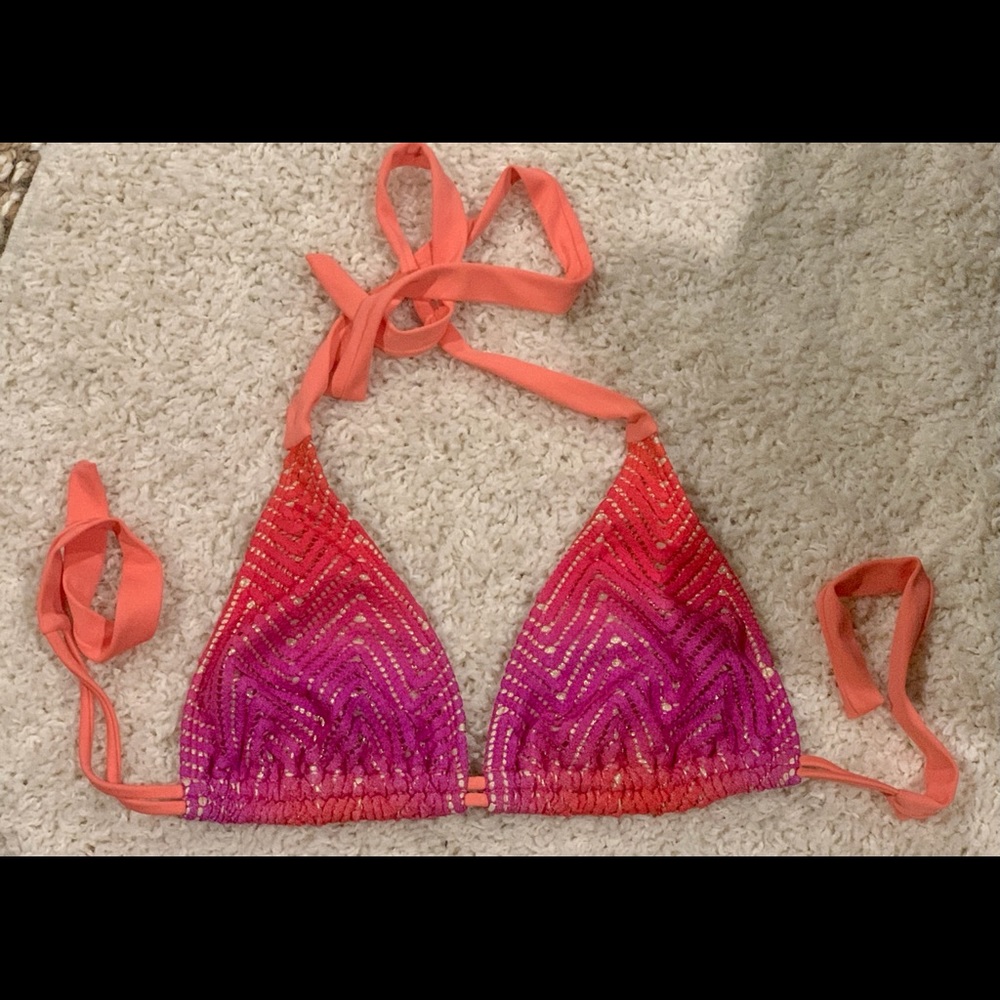 Luli fama sz D cup pink ombre & gold swimsuit top